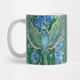 Blue budgie in flowers Mug